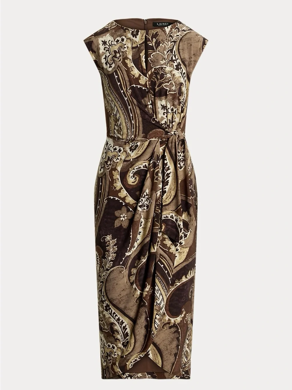 Ralph Lauren Brown Paisley Tie-Waist Midi Dress size 14 NWT - Picture 4 of 7